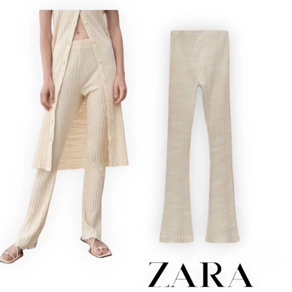 ZARA | Beige | FLARED RIB PANTS